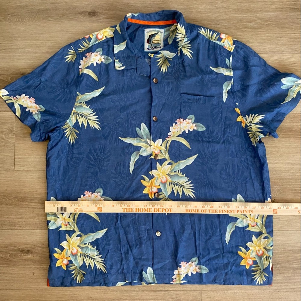 Tommy Bahama 25th Anniversary Silk Hawaiian Aloha Shirt Blue Floral XXL
